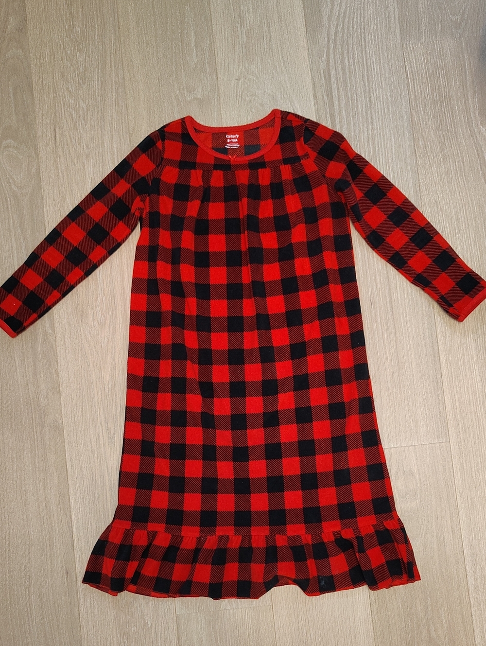 Carter's Red and Black Buffalo Plaid Girls Nightgown with Ruffle Hem